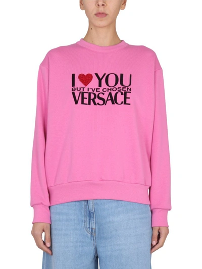 Shop Versace Sweatshirt With I Love You Logo In Pink