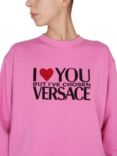 Shop Versace Sweatshirt With I Love You Logo In Pink