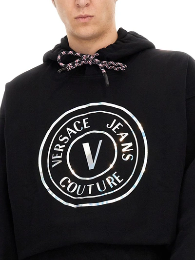Shop Versace Jeans Couture Versace Jeans Sweatshirt With Laminated Logo In Black