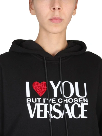 Shop Versace Sweatshirt With I Love You Logo In Black