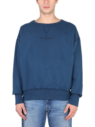 Shop Maison Margiela Sweatshirt With Logo Embroidery In Blue