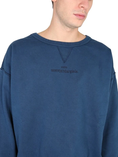 Shop Maison Margiela Sweatshirt With Logo Embroidery In Blue