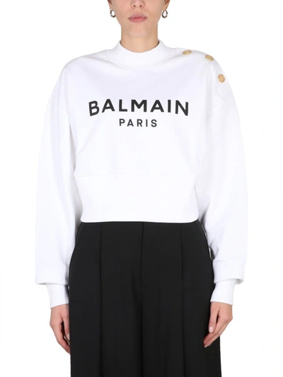 Shop Balmain Sweatshirt With Logo Print In White