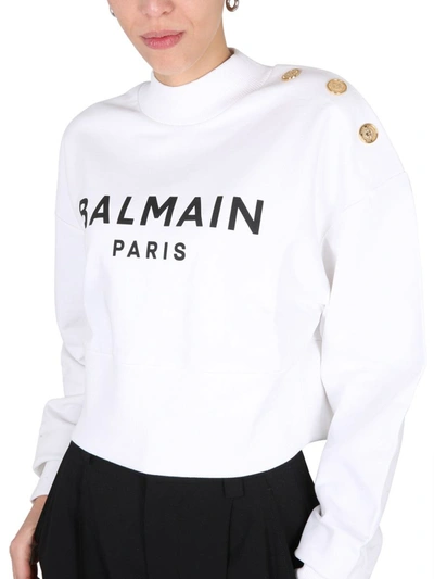 Shop Balmain Sweatshirt With Logo Print In White
