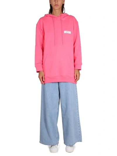 Msgm Sweatshirt With Logo Print In Purple
