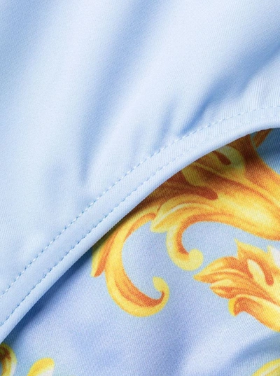 Shop Versace Swim Brief With Signature Greca Motif In Light-blue Technical Fabric Man In Light Blue