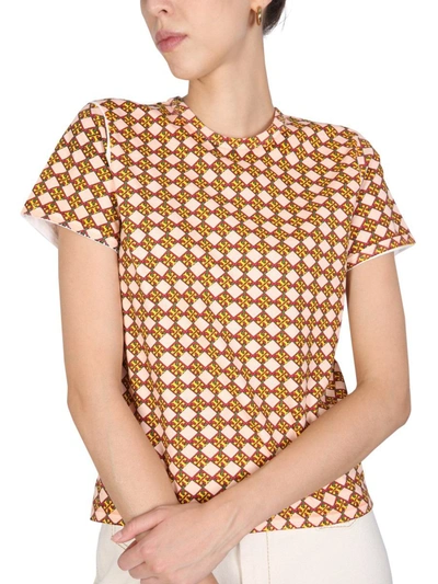 Shop Tory Burch T-shirt With All Over Logo Print In Pink