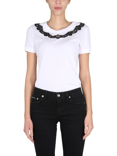 Shop Dolce & Gabbana T-shirt With Lace Insert In White