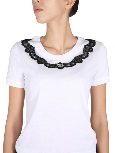 Shop Dolce & Gabbana T-shirt With Lace Insert In White
