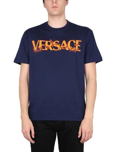 Shop Versace T-shirt With Logo In Blue