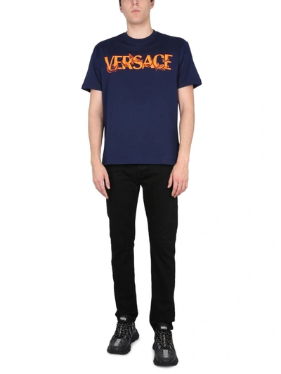 Shop Versace T-shirt With Logo In Blue