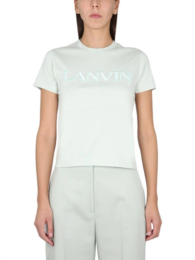 Shop Lanvin T-shirt With Logo Embroidery In Green