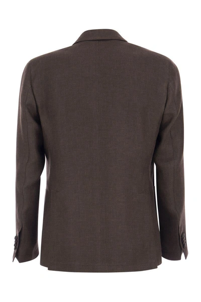 Shop Tagliatore Double-breasted Jacket In Wool And Linen In Brown