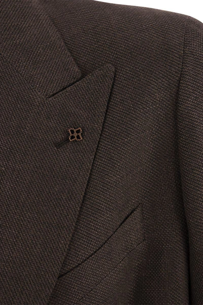 Shop Tagliatore Double-breasted Jacket In Wool And Linen In Brown