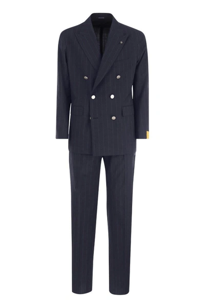 Shop Tagliatore Double-breasted Pinstripe Suit In Blue