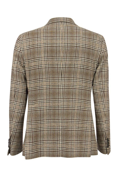 Shop Tagliatore Jacket With Tartan Pattern In Brown