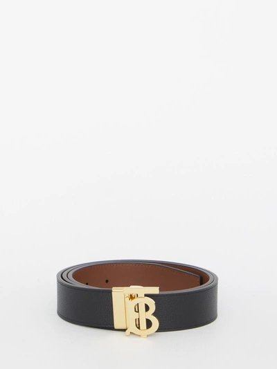 Shop Burberry Tb Reversible Belt In Leather In Black