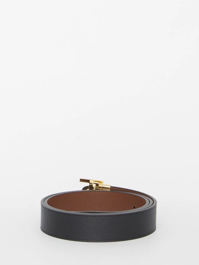 Shop Burberry Tb Reversible Belt In Leather In Black