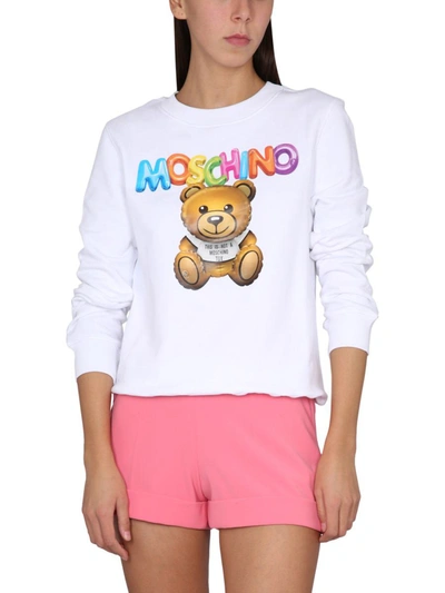 Shop Moschino Teddy Bear Sweatshirt In White