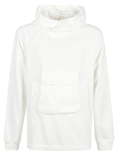 Ten C Cotton Hoodie Front Pocket In White