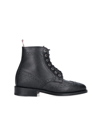 Thom Browne Wingtip Brogue Boot With Leather Sole In Black Pebble Grain In Black