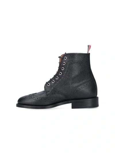 Thom Browne Wingtip Brogue Boot With Leather Sole In Black Pebble Grain In Black