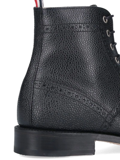 Thom Browne Wingtip Brogue Boot With Leather Sole In Black Pebble Grain In Black