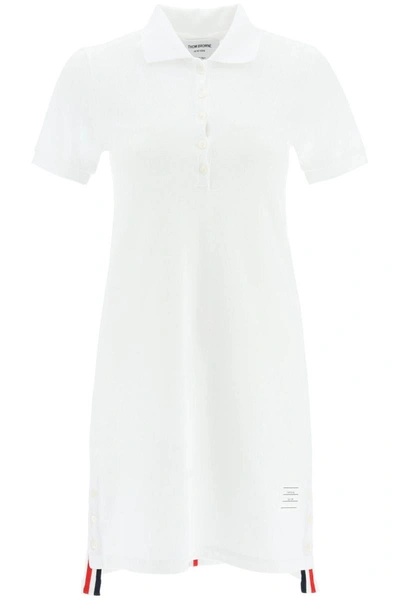 Shop Thom Browne Cotton Piquet Polo Dress With Tricolored Detail In White