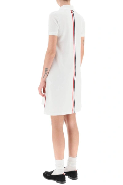 Shop Thom Browne Cotton Piquet Polo Dress With Tricolored Detail In White