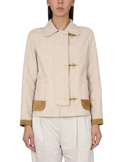 Fay Collar Trimmed Jacket Featuring Pockets In Beige