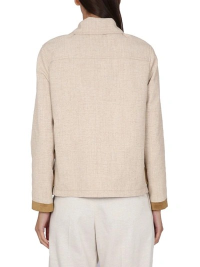 Fay Collar Trimmed Jacket Featuring Pockets In Beige