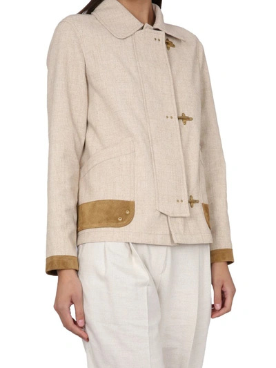 Fay Collar Trimmed Jacket Featuring Pockets In Beige