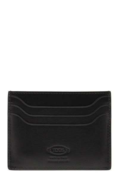 Shop Tod's Leather Card Holder With Logo In Black