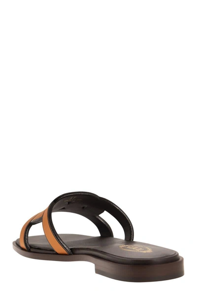 Shop Tod's Leather Sandal In Earthenware