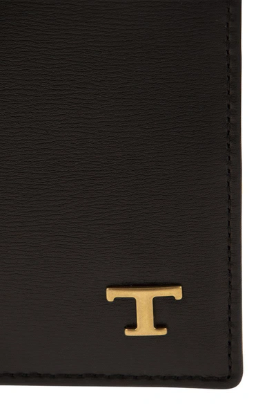 Shop Tod's Leather Wallet With Logo In Tobacco