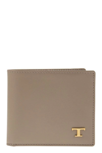 Shop Tod's Leather Wallet With Logo In Beige