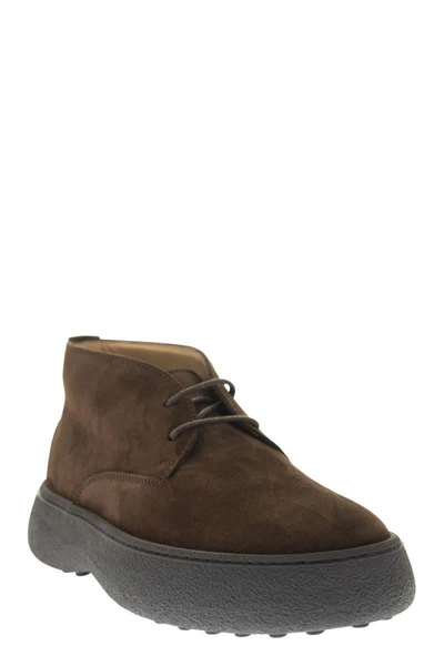 Tod's Brown Suede Desert Boots With Lace-up Closure And Gommini Sole In Brown