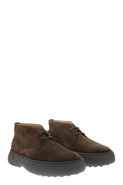 Tod's Brown Suede Desert Boots With Lace-up Closure And Gommini Sole In Brown