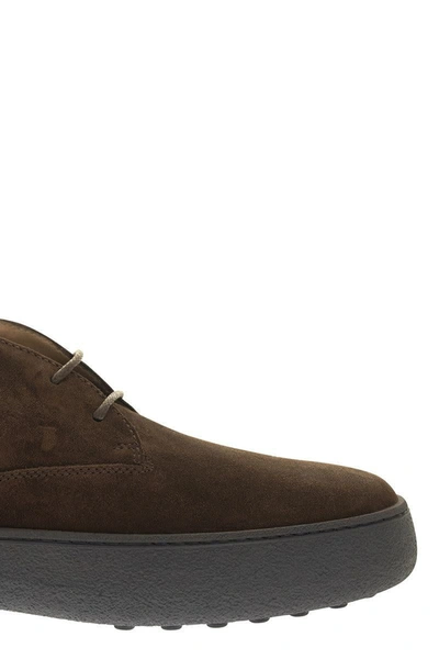 Tod's Brown Suede Desert Boots With Lace-up Closure And Gommini Sole In Brown