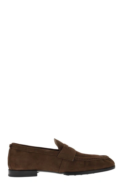 Shop Tod's Suede Leather Moccasin In Brown