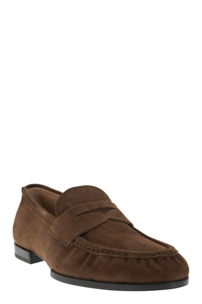 Shop Tod's Suede Leather Moccasin In Brown