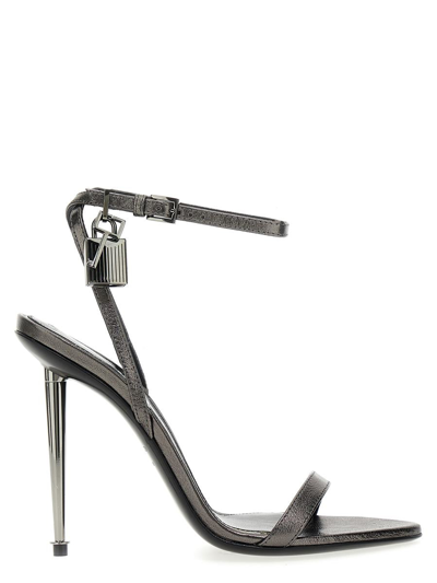Shop Tom Ford Padlock Leather Sandals In Silver
