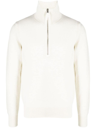 Shop Tom Ford Half-zip Knitted Jumper In Ivory