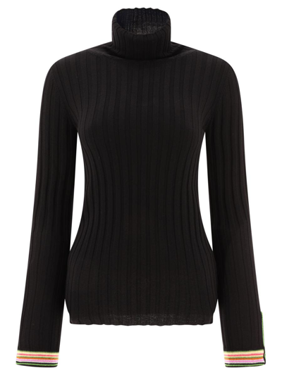 Shop Etro Turtleneck With Contrasting Profiles In Black