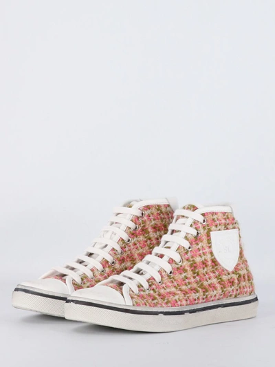 Shop Saint Laurent Tweed And Leather Bedford Sneakers In Pink