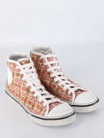 Shop Saint Laurent Tweed And Leather Bedford Sneakers In Pink