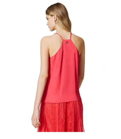 Shop Twinset Coral Satin Top In Pink