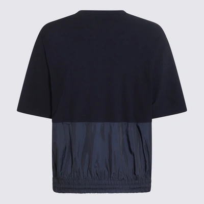 Shop Undercover Navy Blue Cotton T-shirt In <p>navy Blue Cotton T-shirt From  Featuring Panelled Design, Crew Neck, Short Sleeves, Che