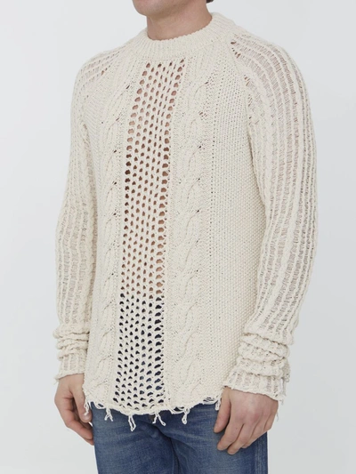 Shop Balmain Unstructured Knitted Jumper In White