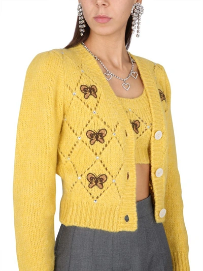 Shop Alessandra Rich V-neck Cardigan In Yellow